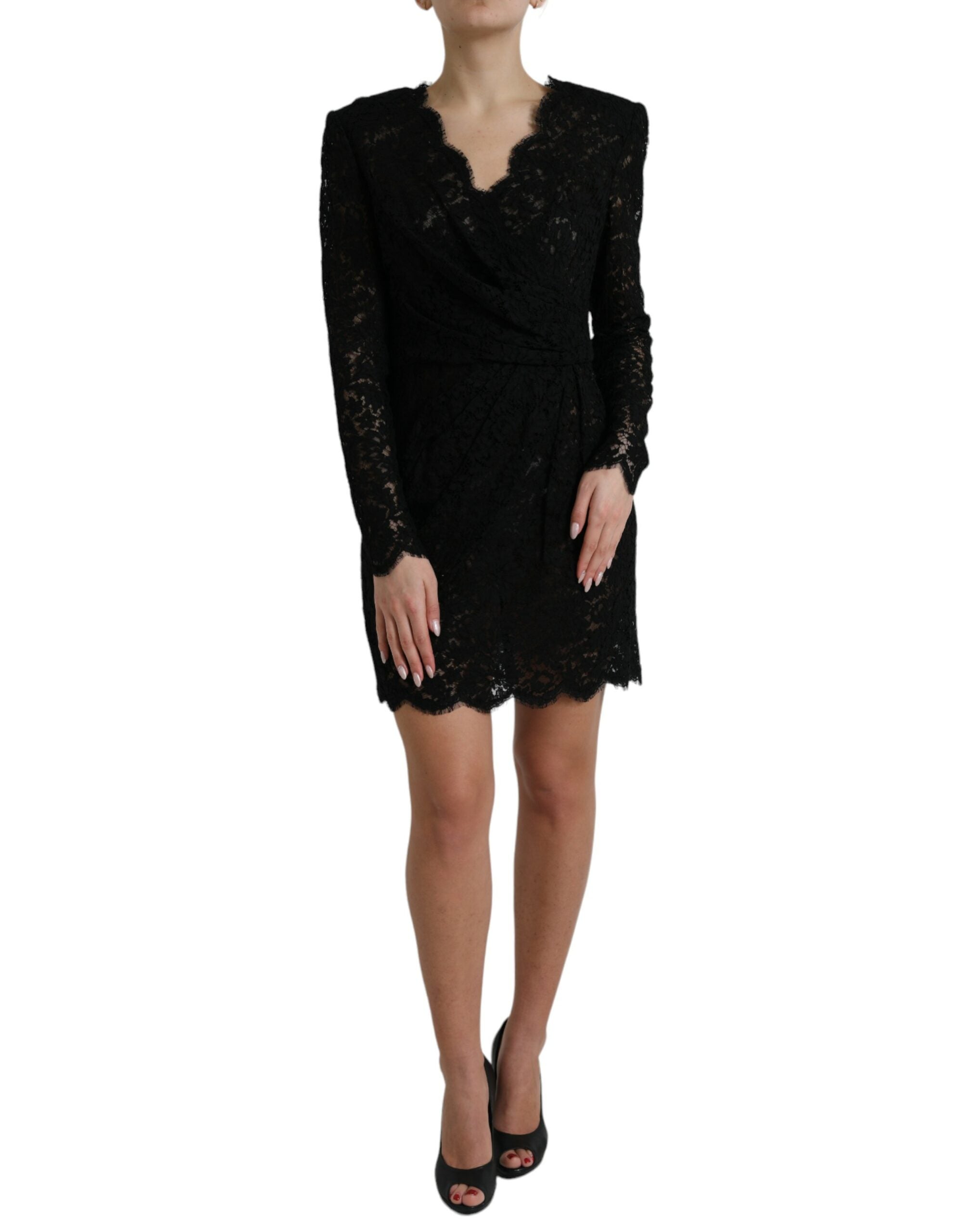 Dolce &amp; Gabbana Black Bodycon Lace Cotton Sheath Mini Dress