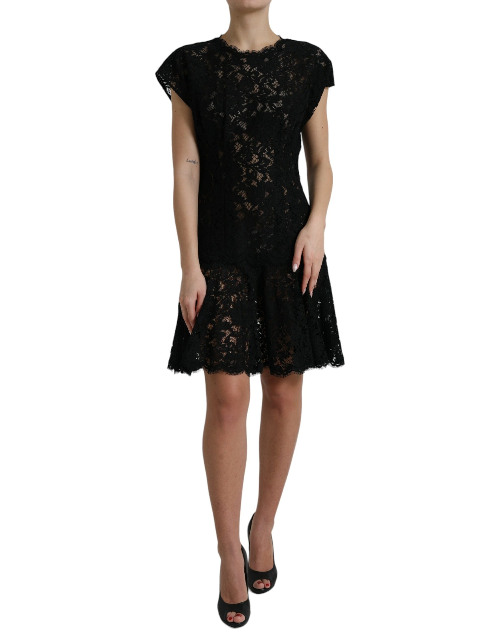 Dolce &amp; Gabbana Black Floral Lace Cotton A-line Mini Dress
