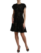Dolce &amp; Gabbana Black Floral Lace Cotton A-line Mini Dress