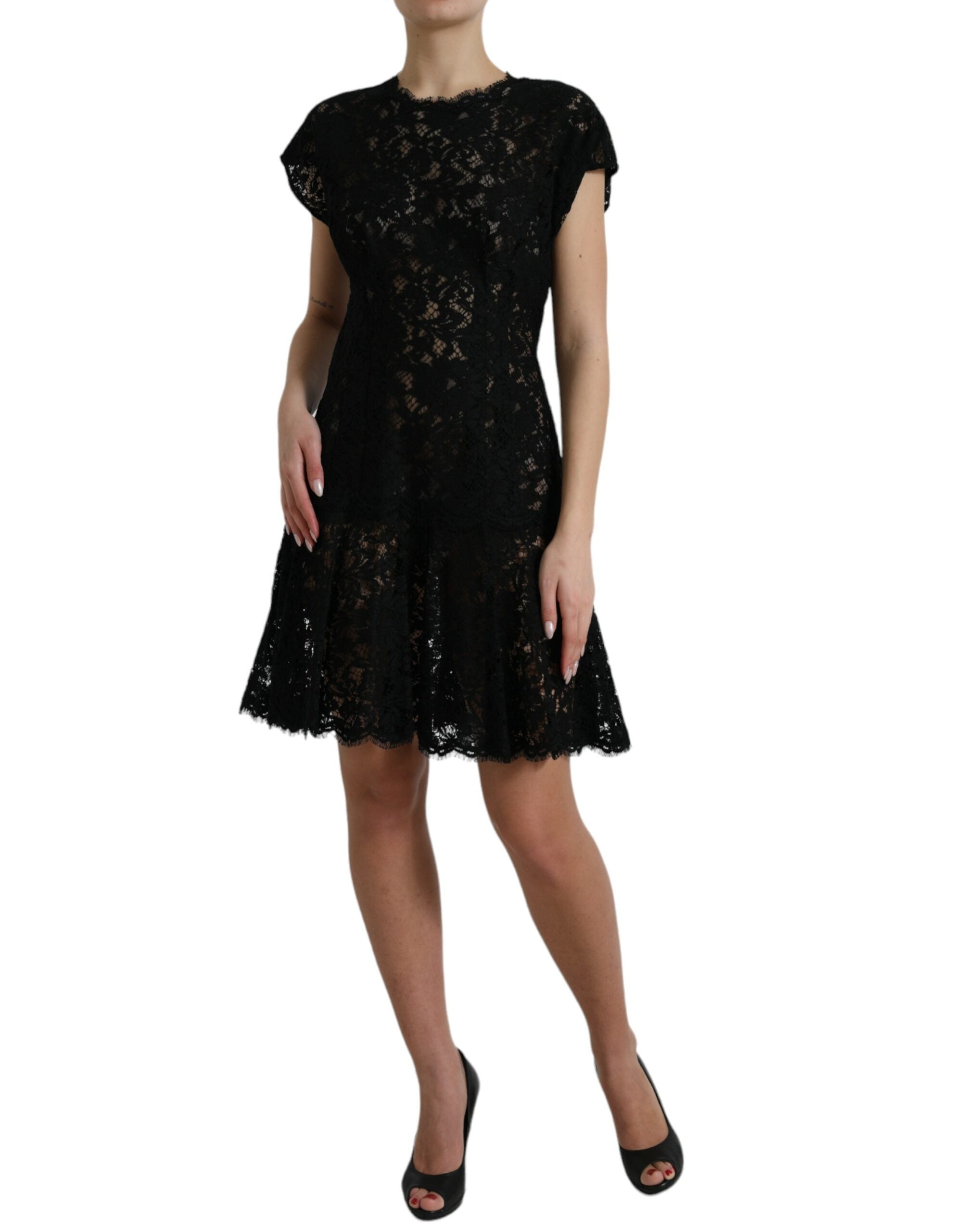 Dolce &amp; Gabbana Black Floral Lace Cotton A-line Mini Dress