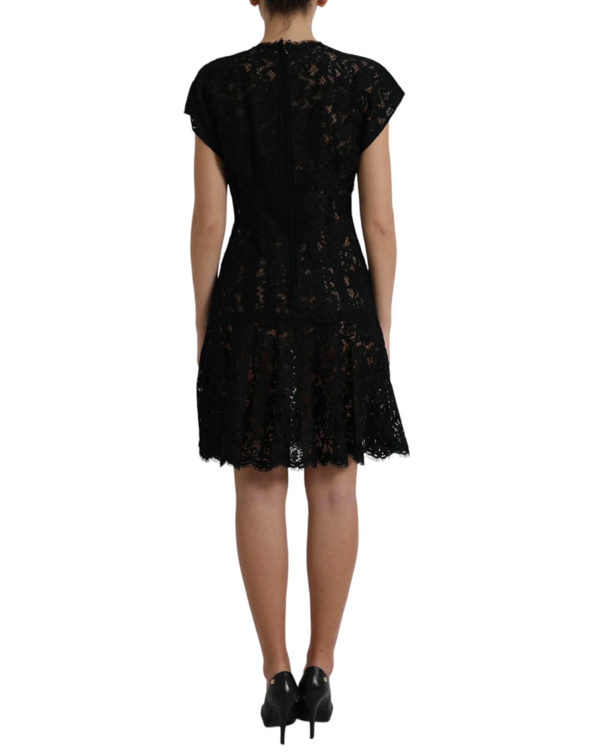 Dolce &amp; Gabbana Black Floral Lace Cotton A-line Mini Dress