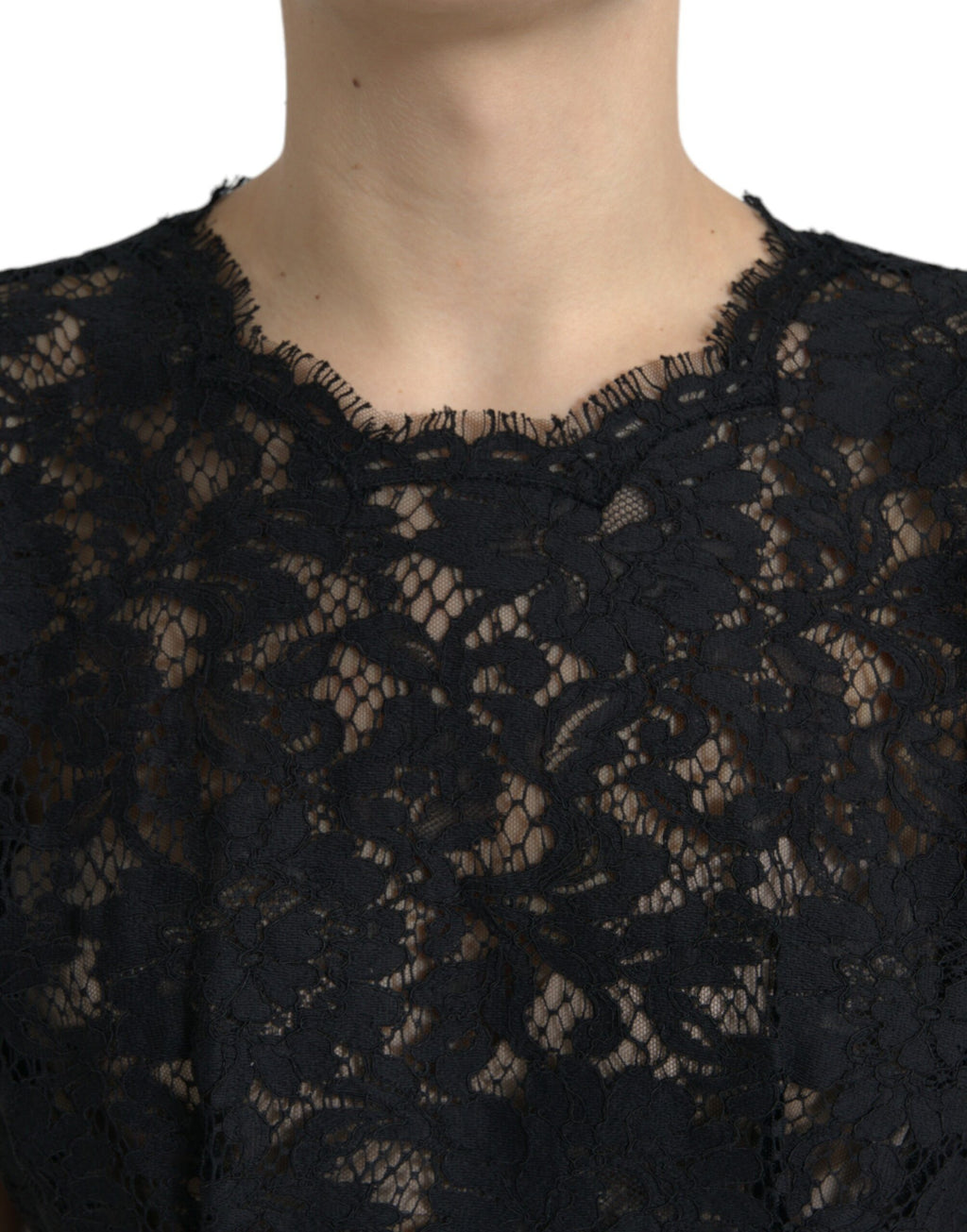 Dolce &amp; Gabbana Black Floral Lace Cotton A-line Mini Dress