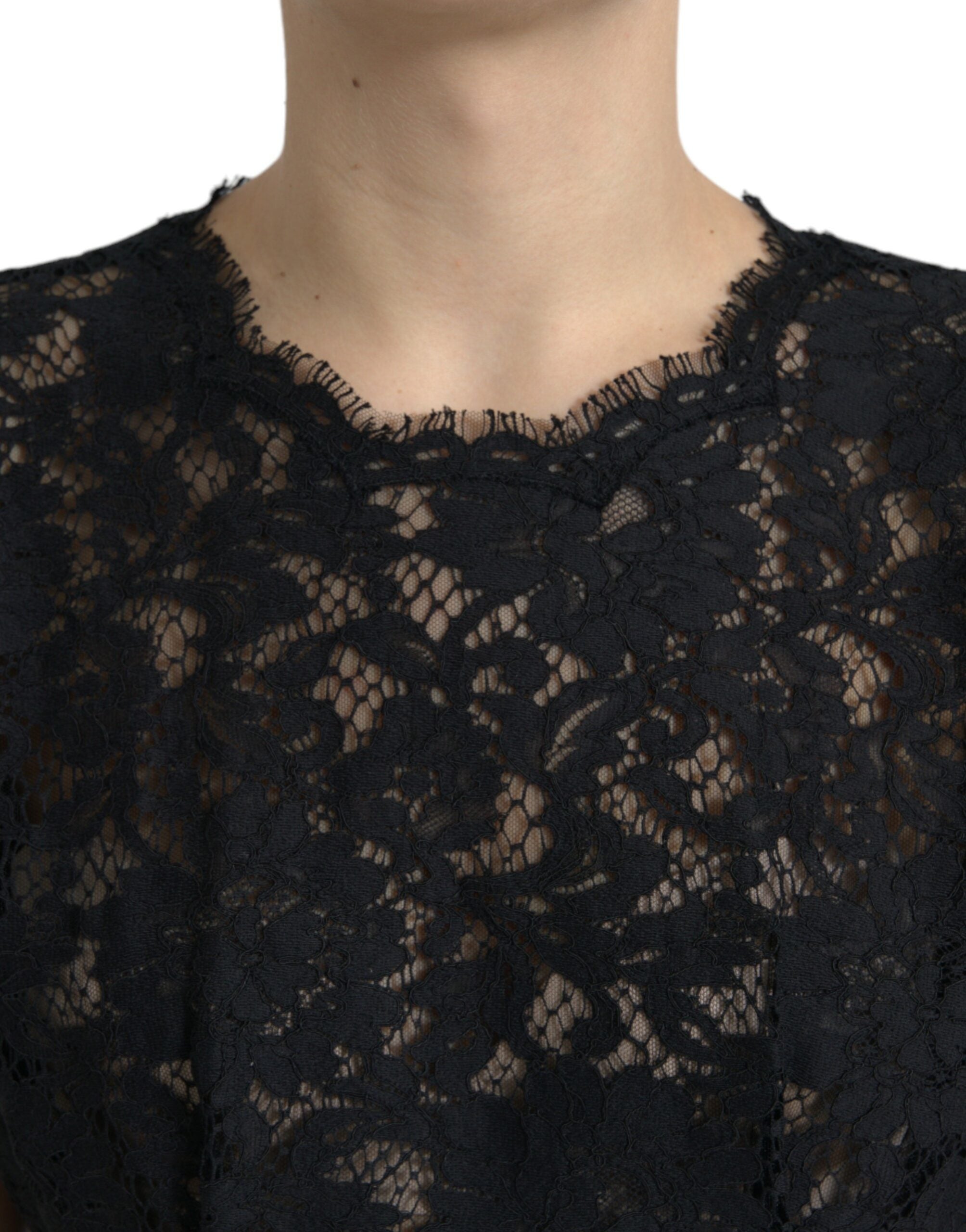 Dolce &amp; Gabbana Black Floral Lace Cotton A-line Mini Dress