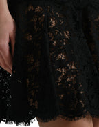 Dolce &amp; Gabbana Black Floral Lace Cotton A-line Mini Dress