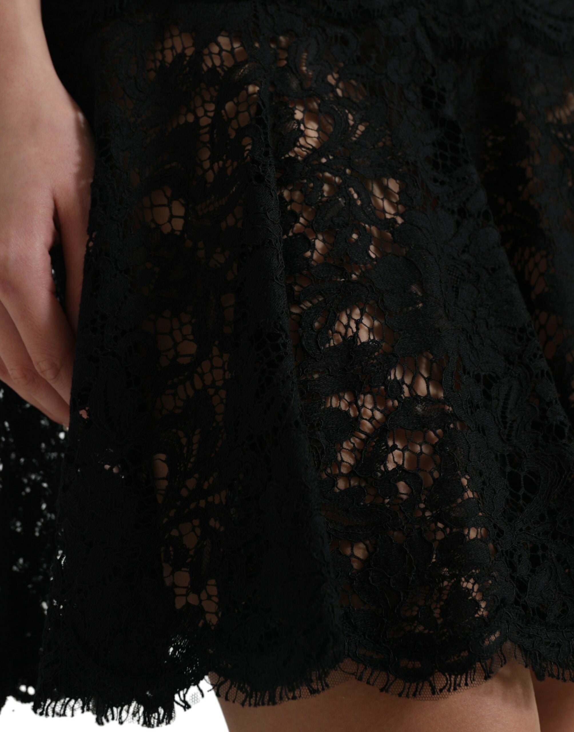 Dolce &amp; Gabbana Black Floral Lace Cotton A-line Mini Dress