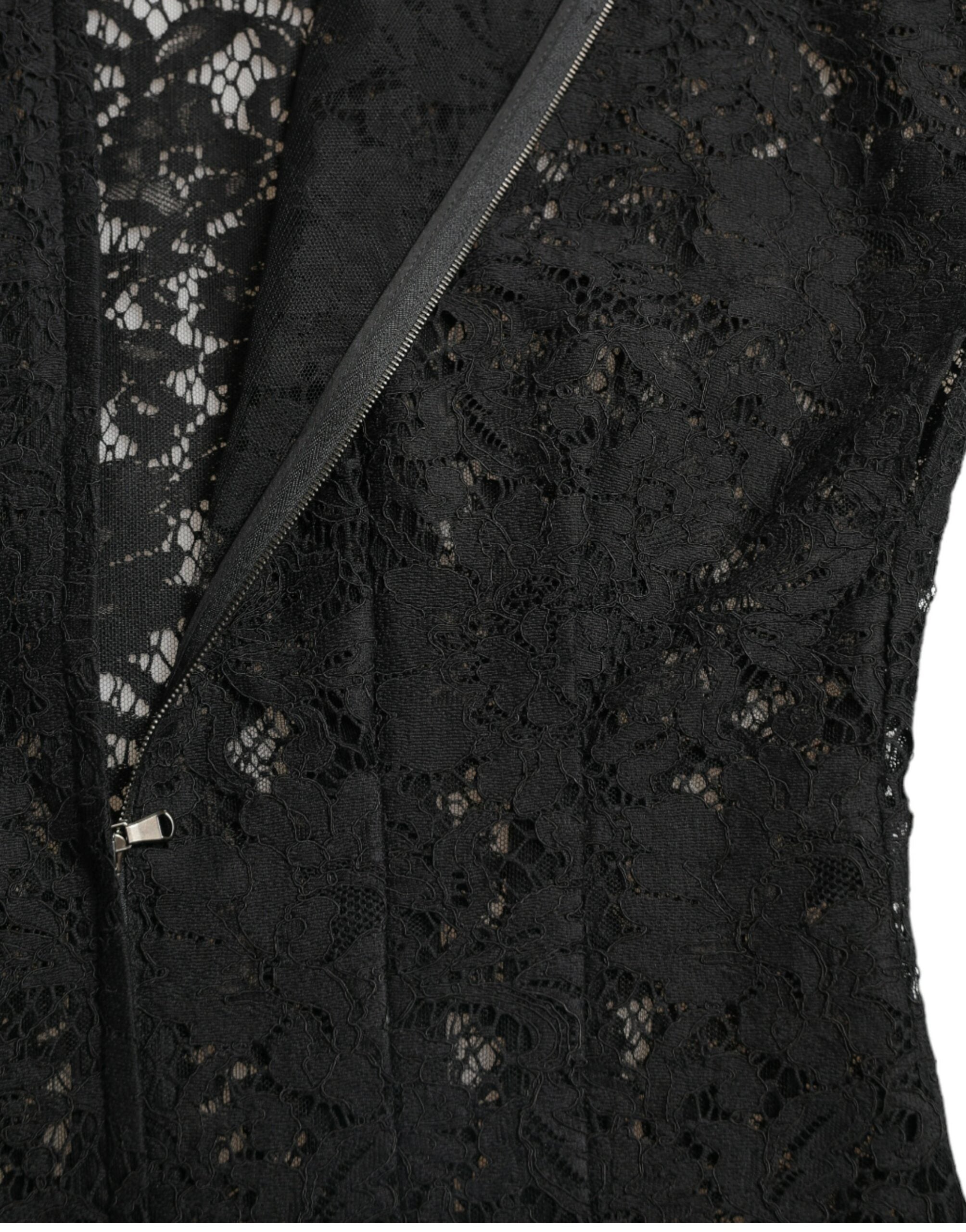 Dolce &amp; Gabbana Black Floral Lace Cotton A-line Mini Dress