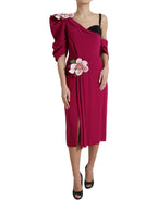 Dolce &amp; Gabbana Purple Flower Embellished One Shoulder Dress