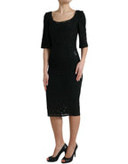 Dolce &amp; Gabbana Black Floral Lace Viscose Bodycon Midi Dress