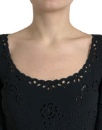 Dolce &amp; Gabbana Black Floral Lace Viscose Bodycon Midi Dress