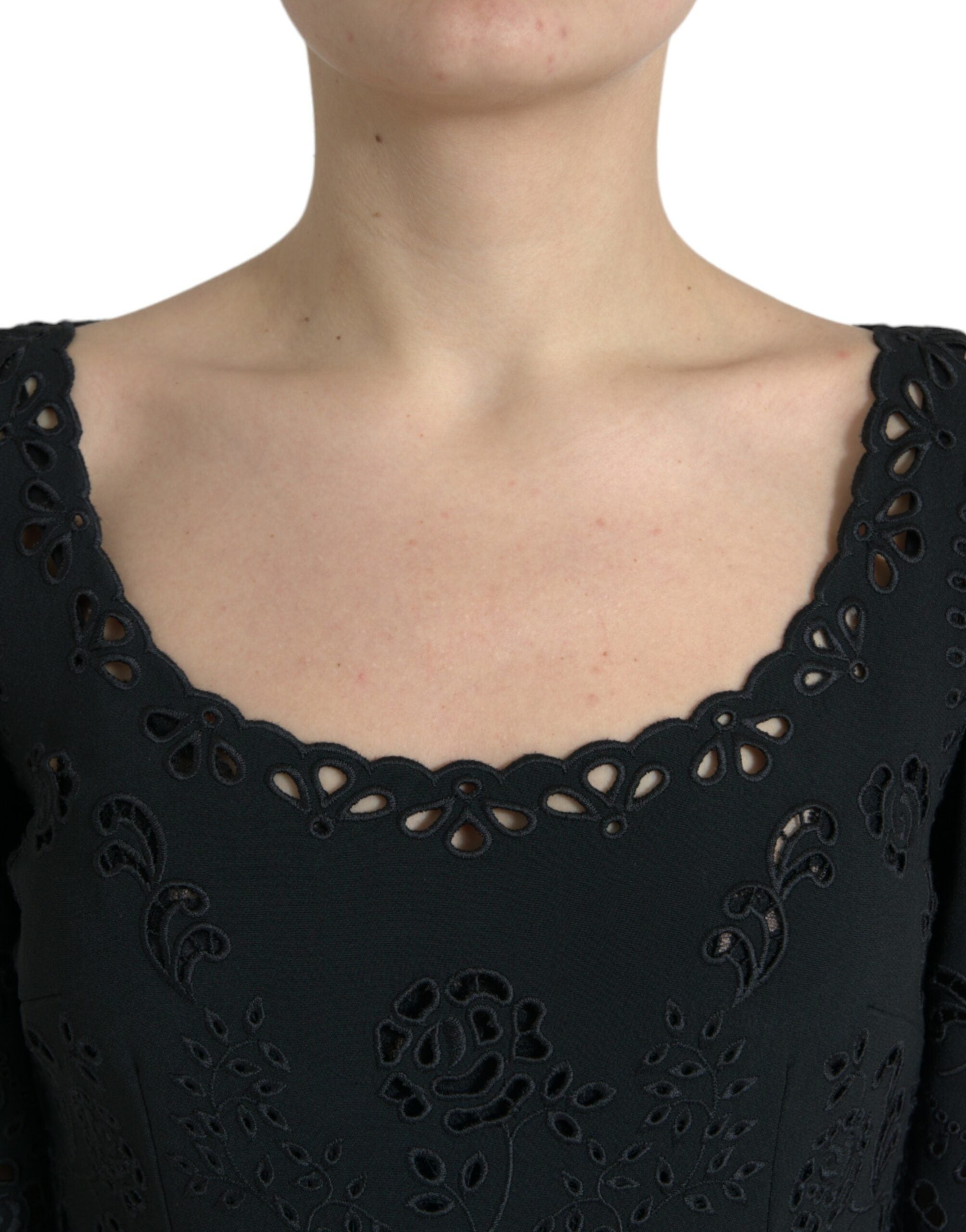 Dolce &amp; Gabbana Black Floral Lace Viscose Bodycon Midi Dress