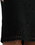 Dolce &amp; Gabbana Black Floral Lace Viscose Bodycon Midi Dress