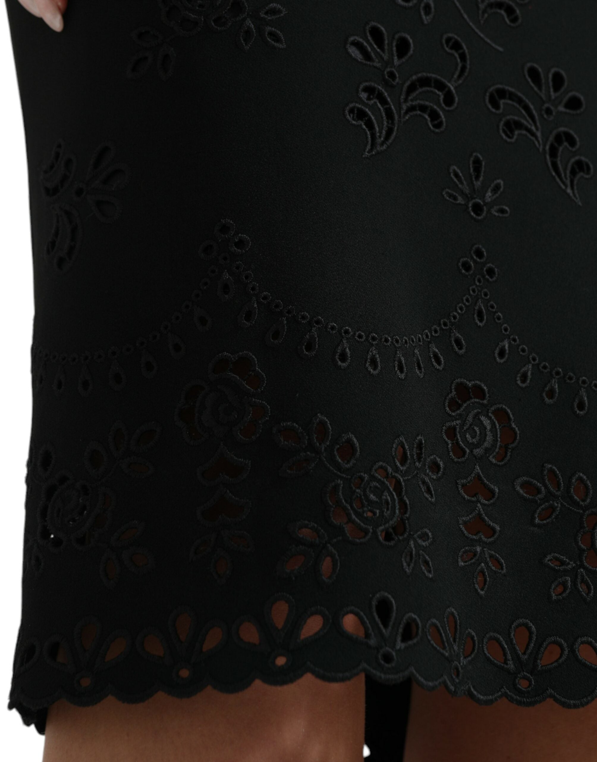 Dolce &amp; Gabbana Black Floral Lace Viscose Bodycon Midi Dress