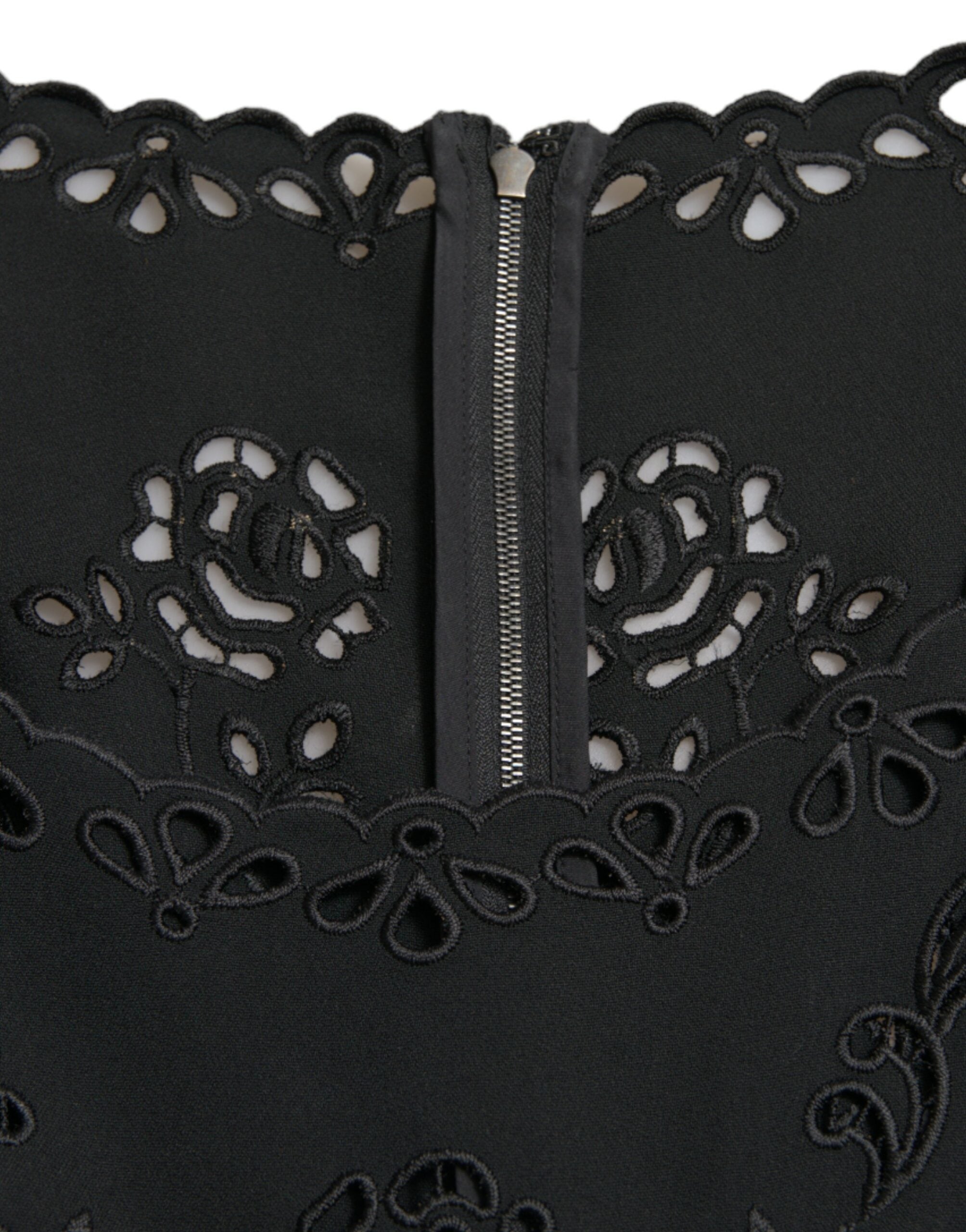 Dolce &amp; Gabbana Black Floral Lace Viscose Bodycon Midi Dress