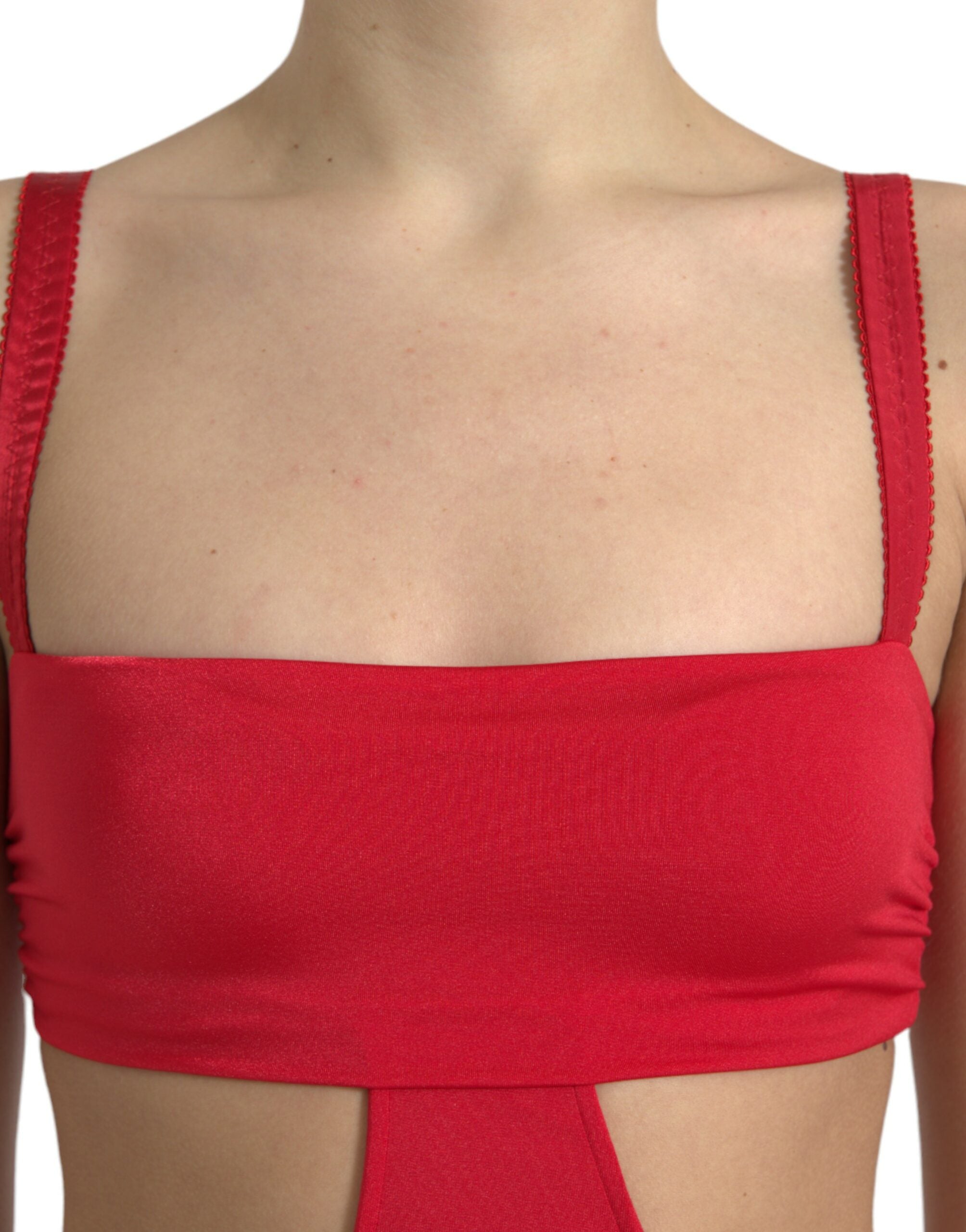 Dolce &amp; Gabbana Red Cutout Nylon Sheath Sleeveless Mini Dress