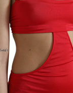 Dolce &amp; Gabbana Red Cutout Nylon Sheath Sleeveless Mini Dress