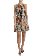 Dolce &amp; Gabbana Beige Floral Sleeveless A-line Mini Dress