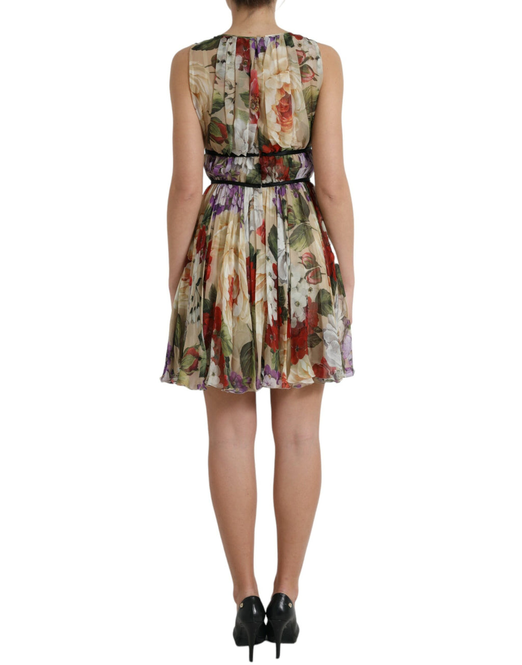 Dolce &amp; Gabbana Beige Floral Sleeveless A-line Mini Dress