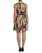 Dolce &amp; Gabbana Beige Floral Sleeveless A-line Mini Dress