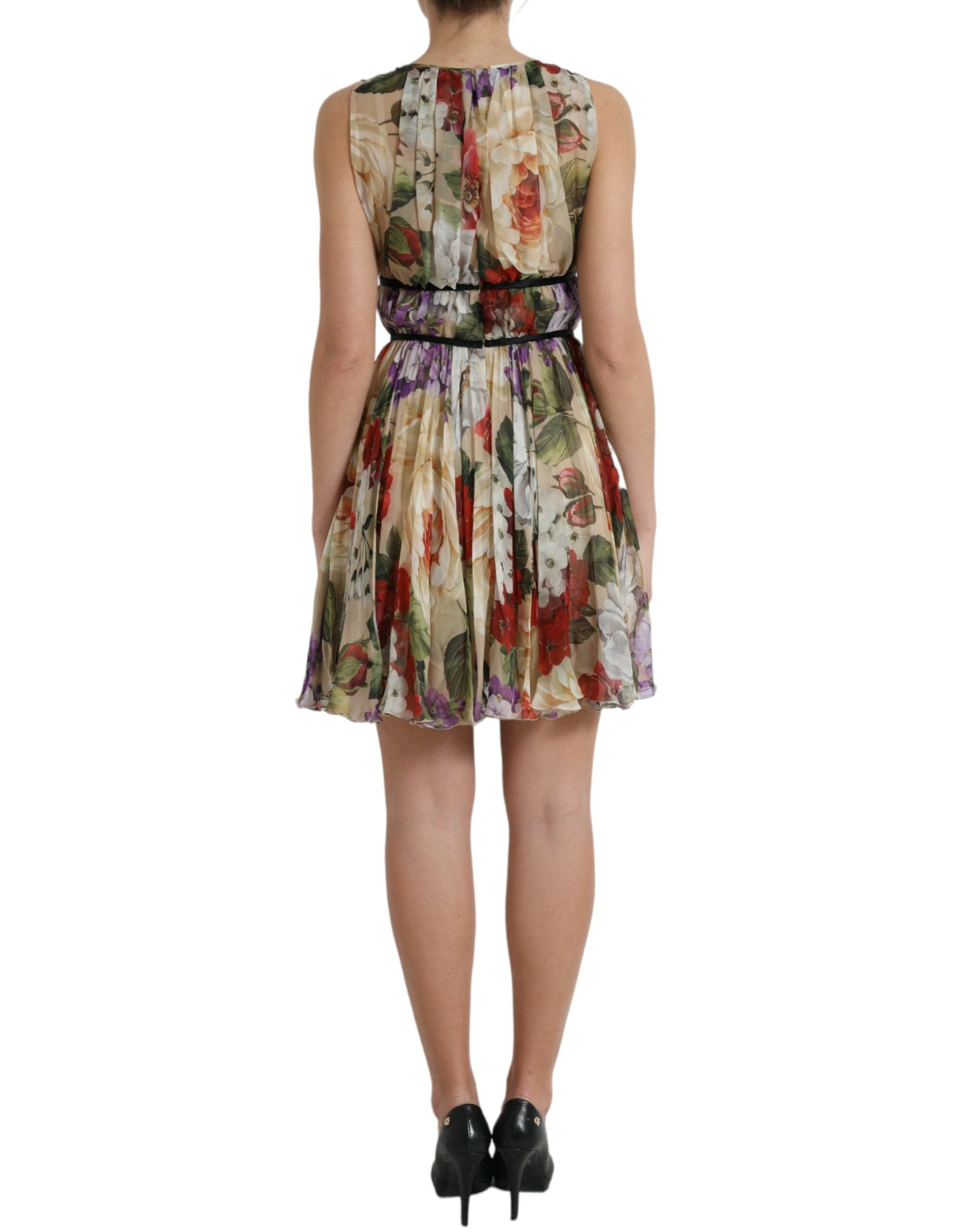 Dolce &amp; Gabbana Beige Floral Sleeveless A-line Mini Dress