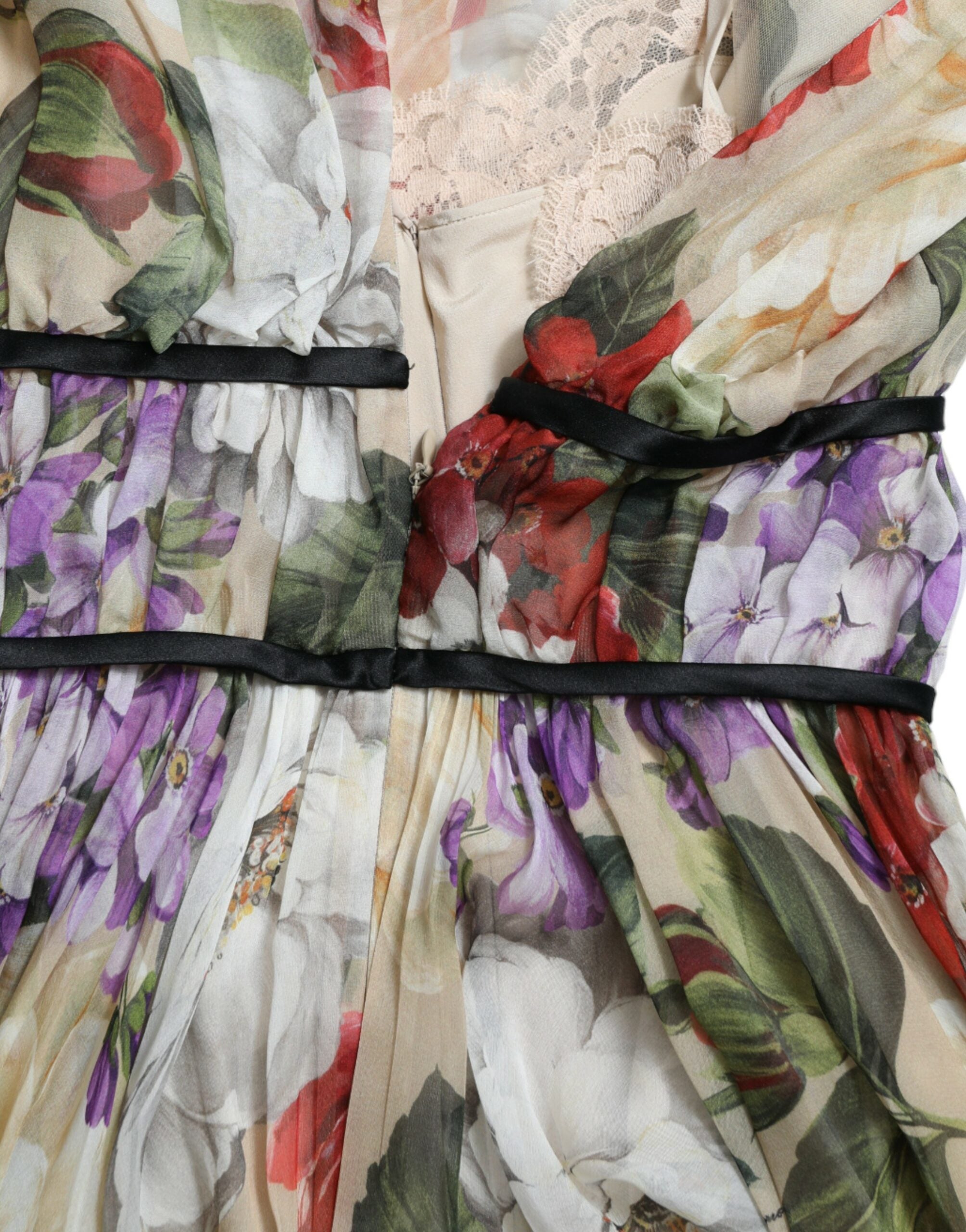 Dolce &amp; Gabbana Beige Floral Sleeveless A-line Mini Dress