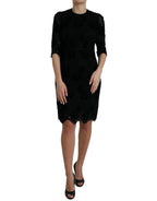 Dolce &amp; Gabbana Black Floral Lace Cotton Bodycon Dress