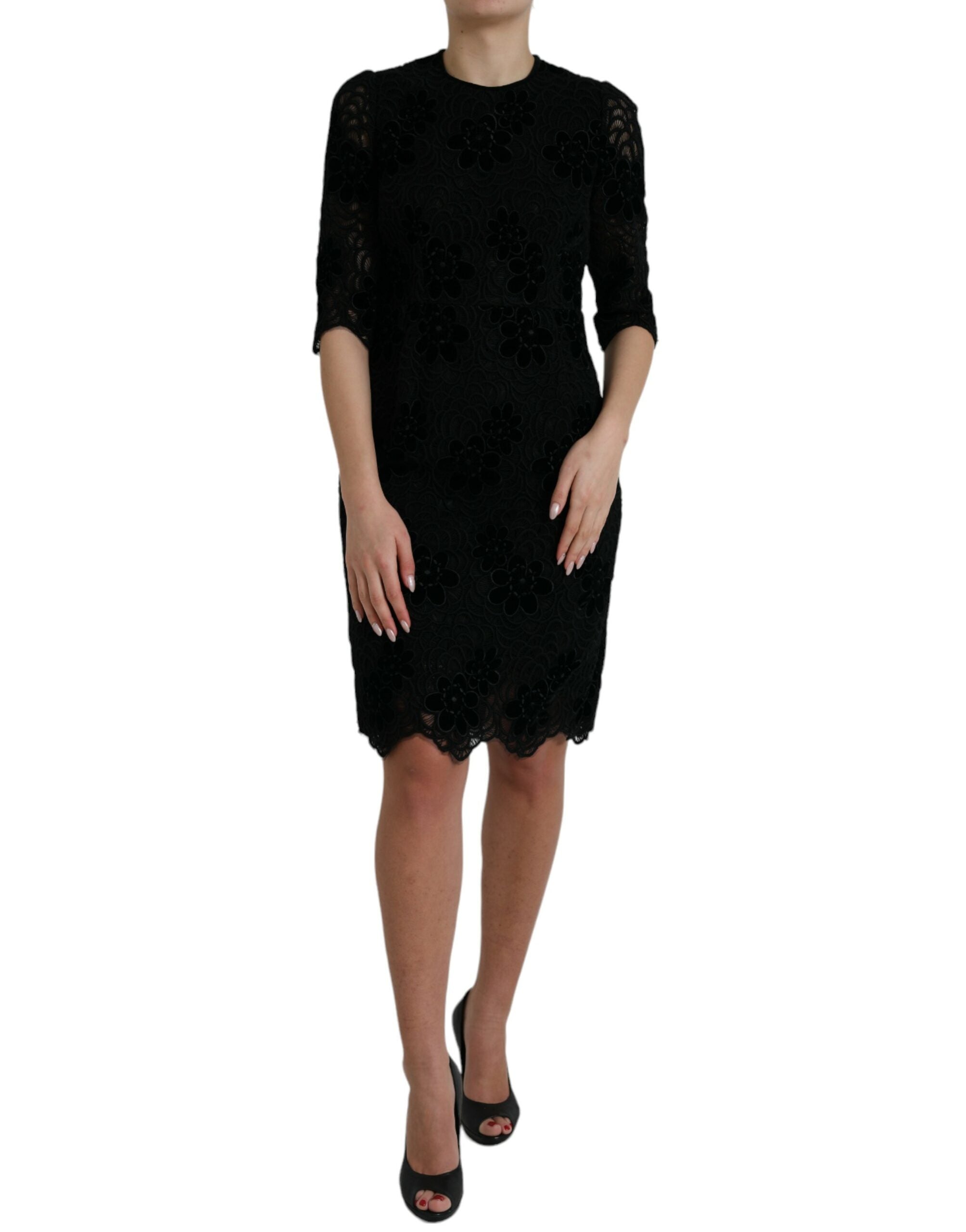 Dolce &amp; Gabbana Black Floral Lace Cotton Bodycon Dress