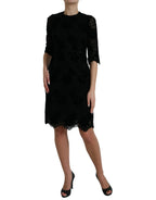 Dolce &amp; Gabbana Black Floral Lace Cotton Bodycon Dress