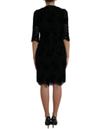 Dolce &amp; Gabbana Black Floral Lace Cotton Bodycon Dress
