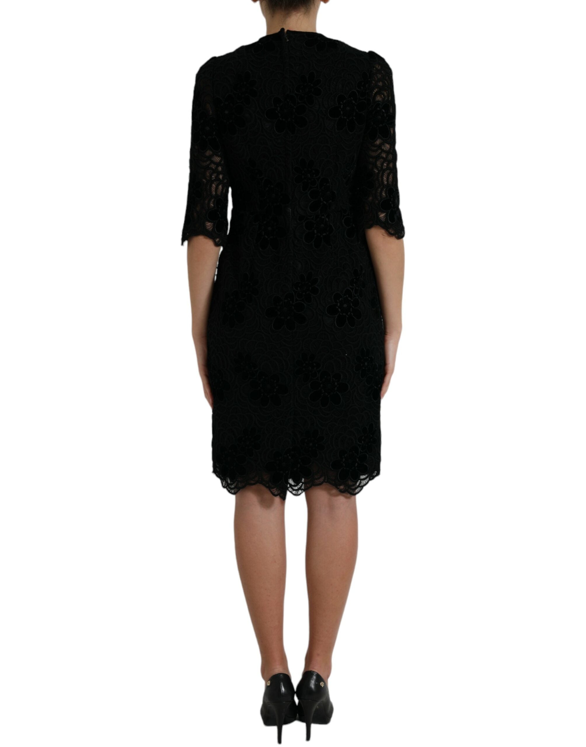 Dolce &amp; Gabbana Black Floral Lace Cotton Bodycon Dress