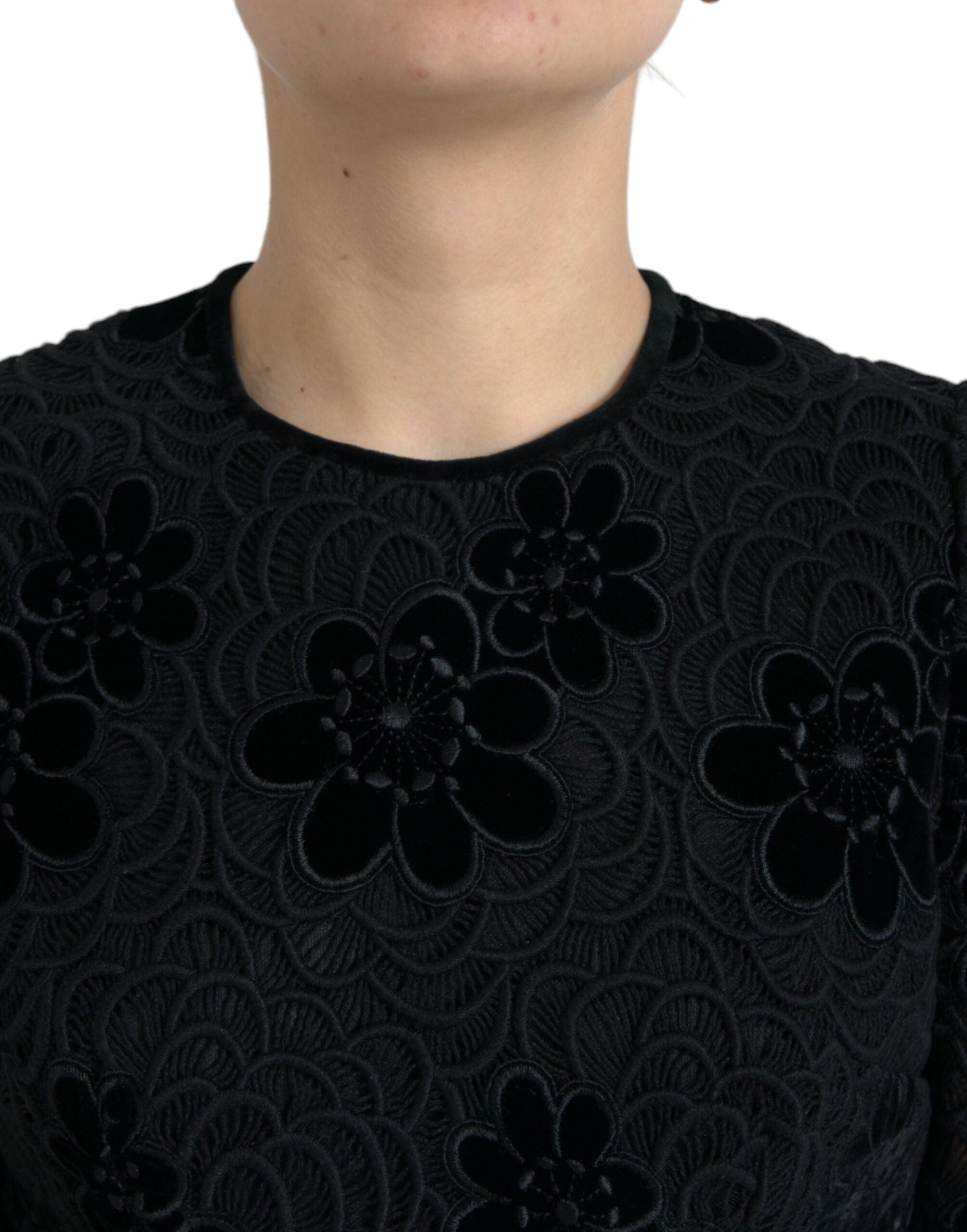 Dolce &amp; Gabbana Black Floral Lace Cotton Bodycon Dress