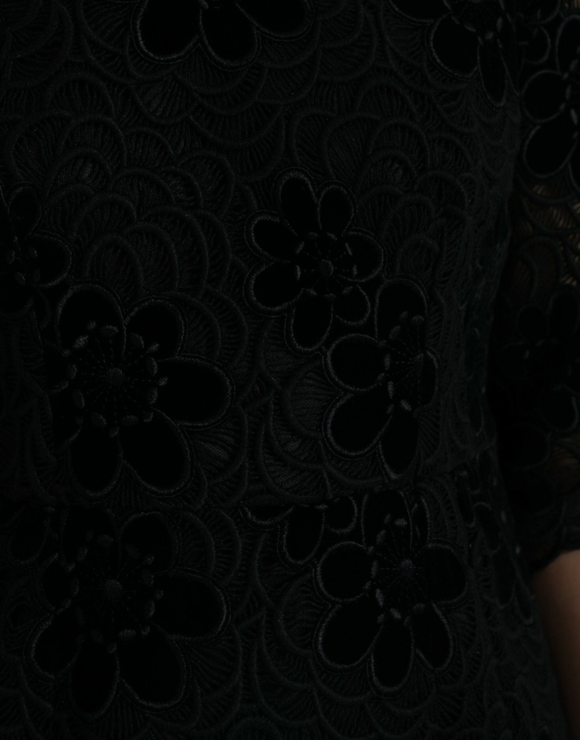 Dolce &amp; Gabbana Black Floral Lace Cotton Bodycon Dress
