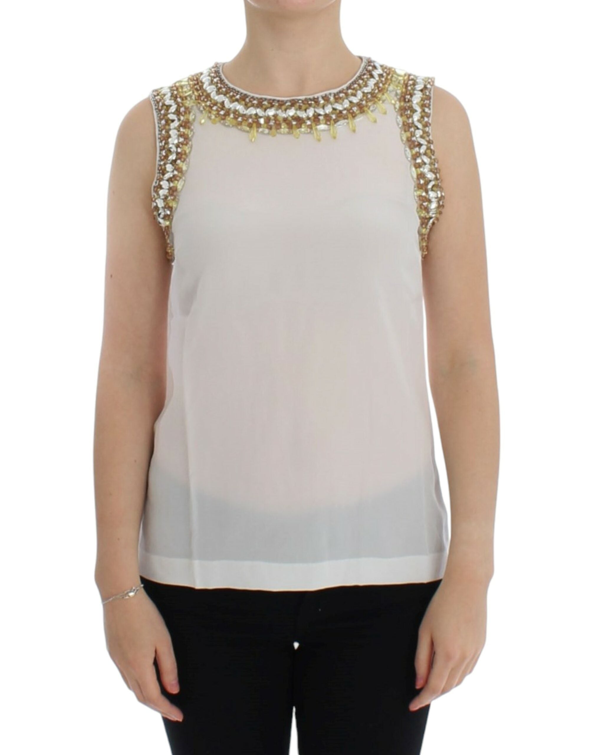 Dolce &amp; Gabbana White crystal embellished tank top