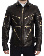 Dolce &amp; Gabbana Brown Lambskin Leather Zipper Jacket
