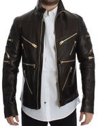 Dolce &amp; Gabbana Brown Lambskin Leather Zipper Jacket