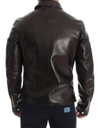 Dolce &amp; Gabbana Brown Lambskin Leather Zipper Jacket