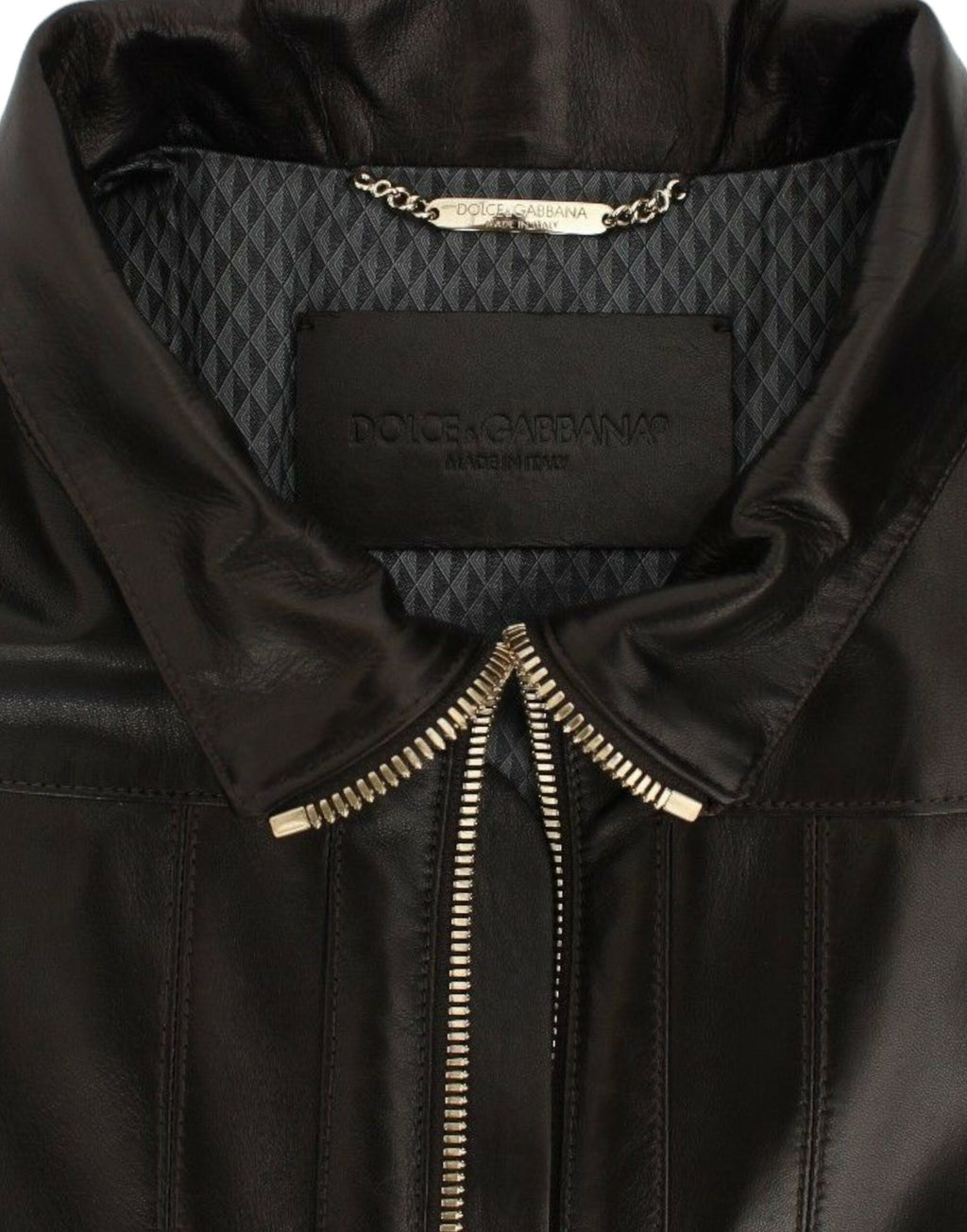 Dolce &amp; Gabbana Brown Lambskin Leather Zipper Jacket