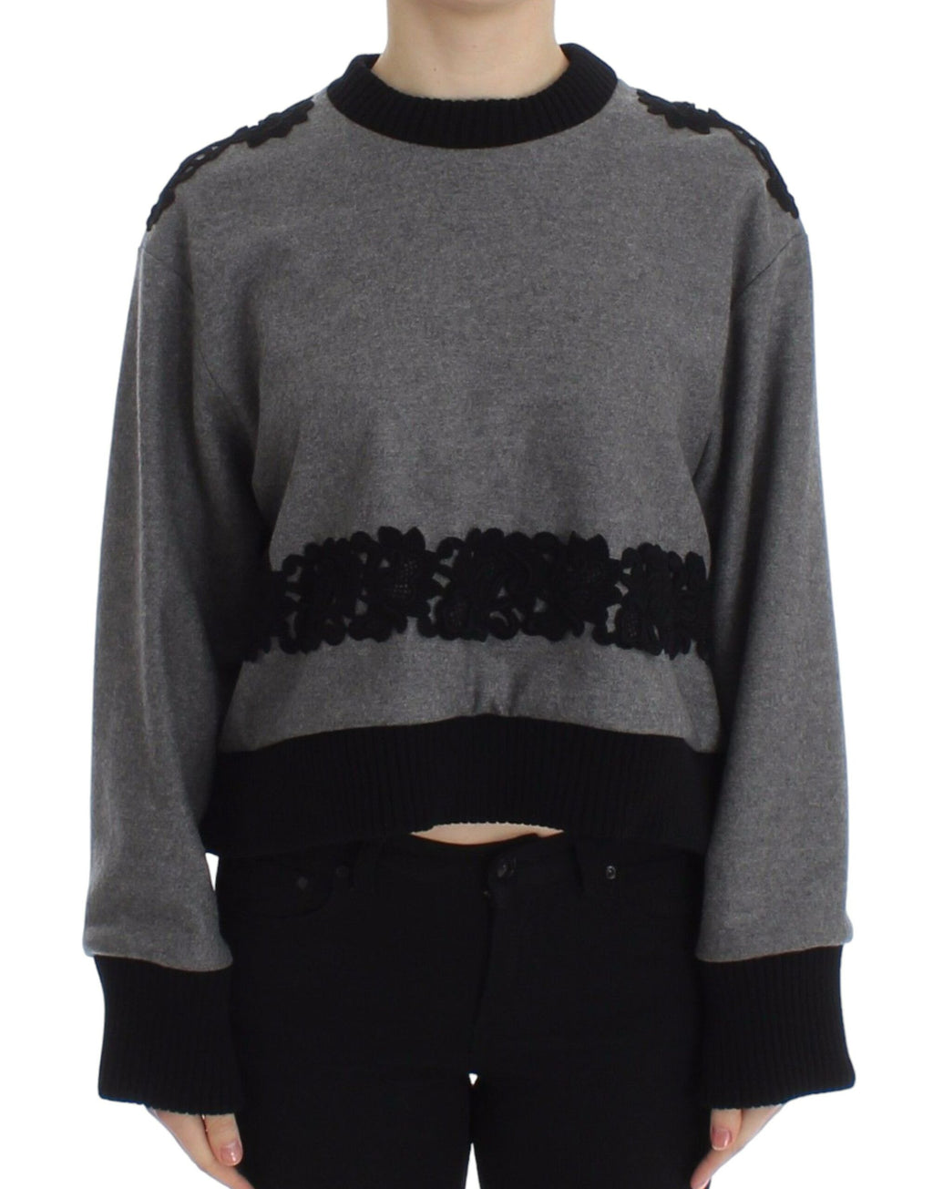Dolce &amp; Gabbana Gray Black Lace Wool Cashmere Sweater
