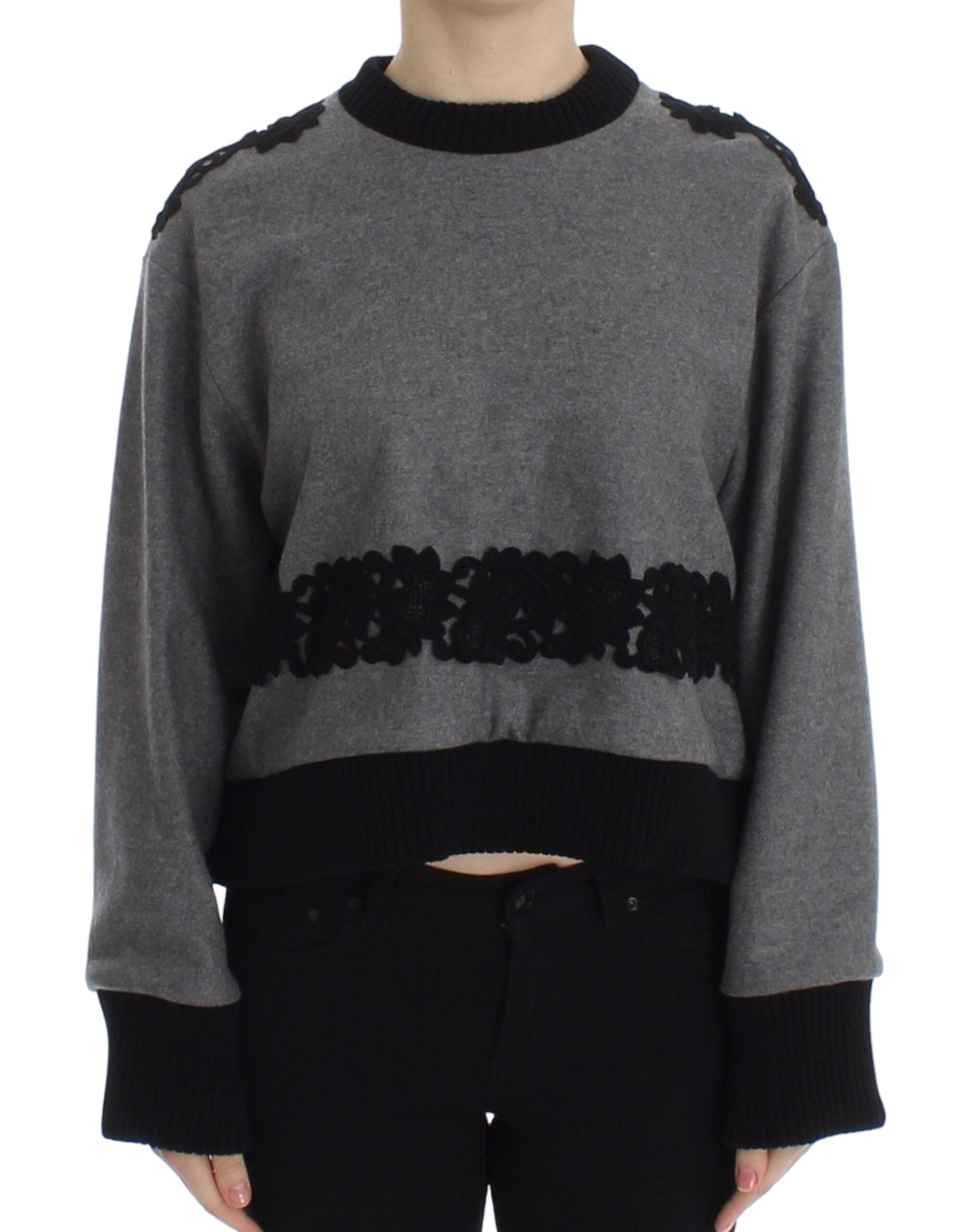 Dolce &amp; Gabbana Gray Black Lace Wool Cashmere Sweater