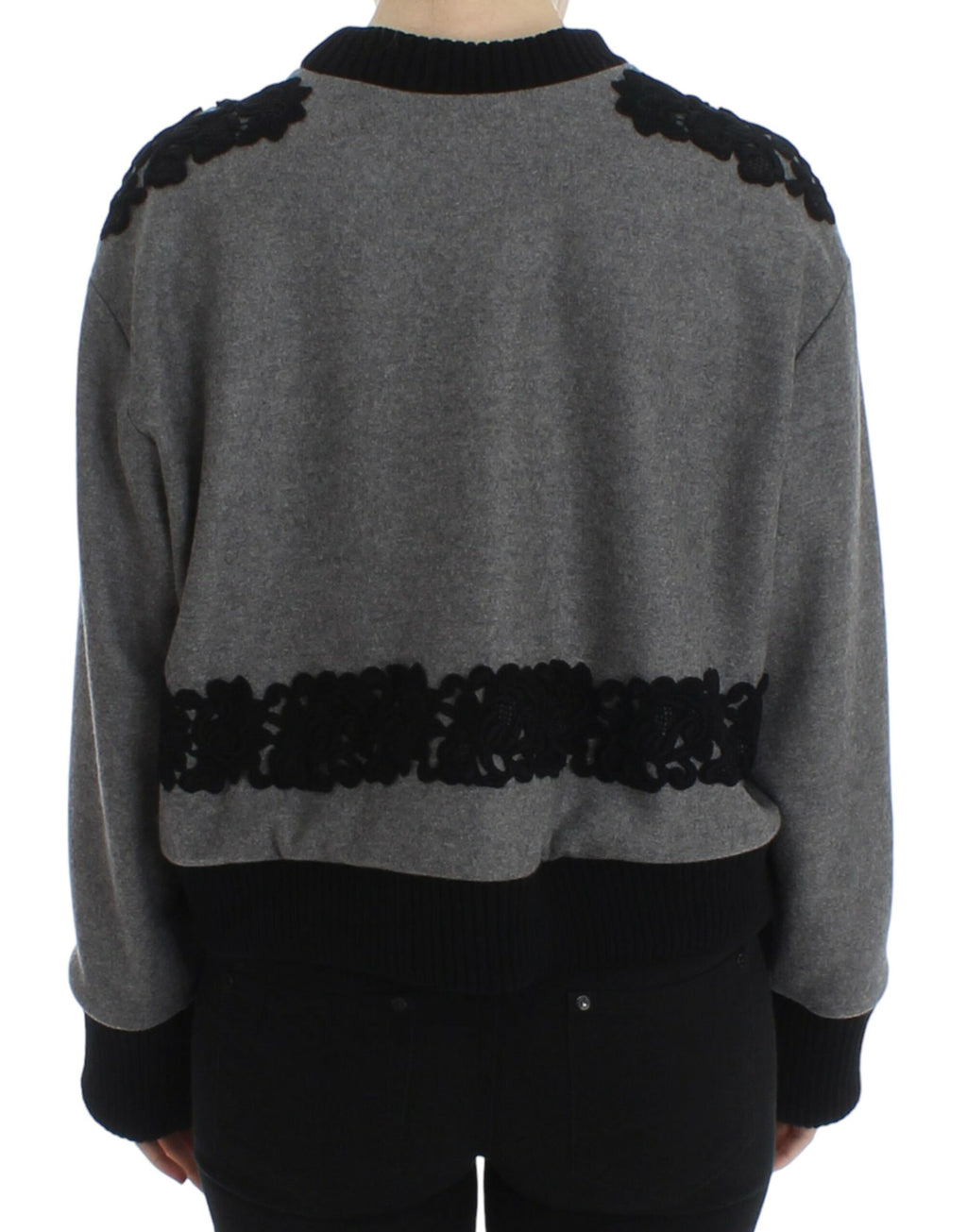 Dolce &amp; Gabbana Gray Black Lace Wool Cashmere Sweater