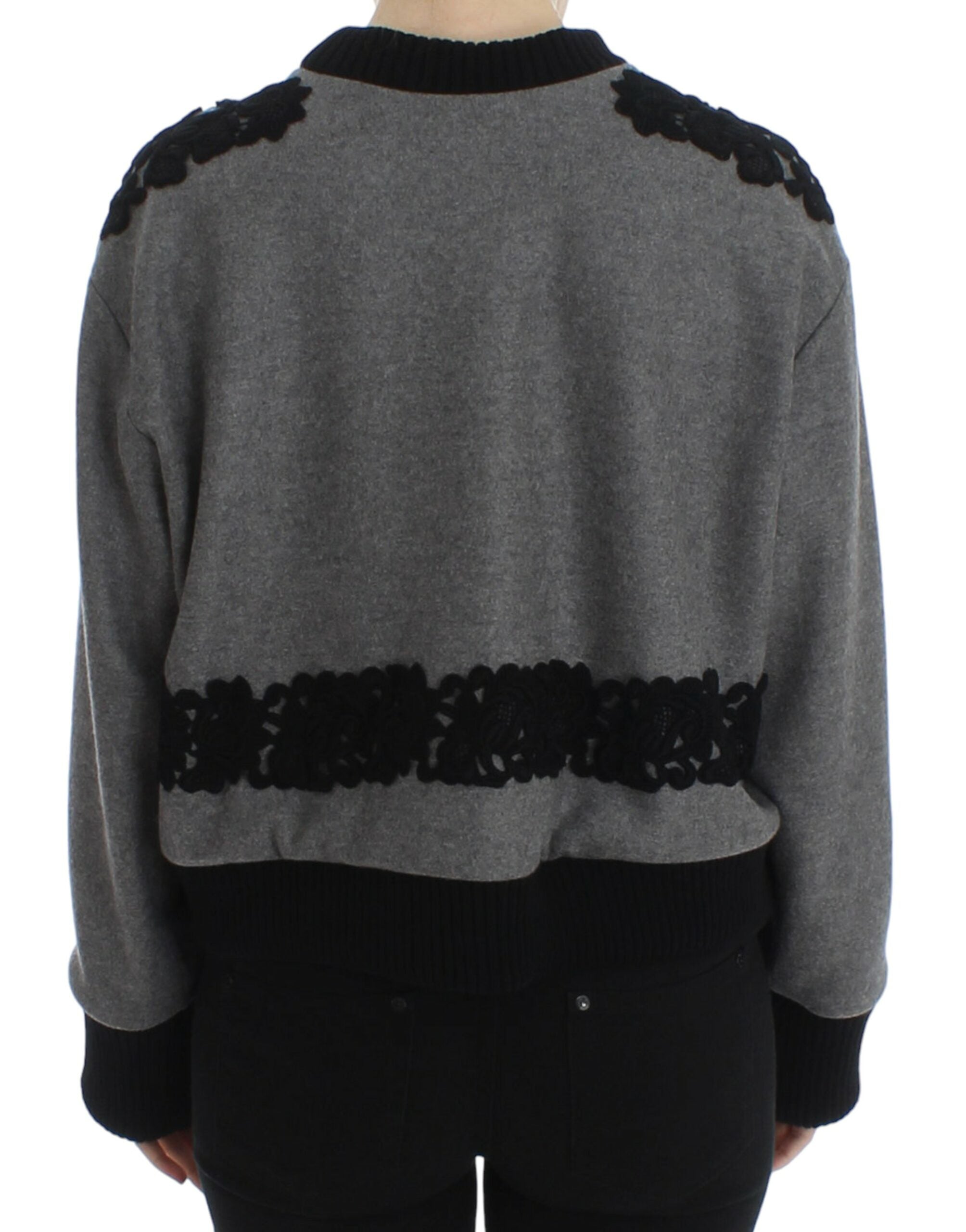Dolce &amp; Gabbana Gray Black Lace Wool Cashmere Sweater