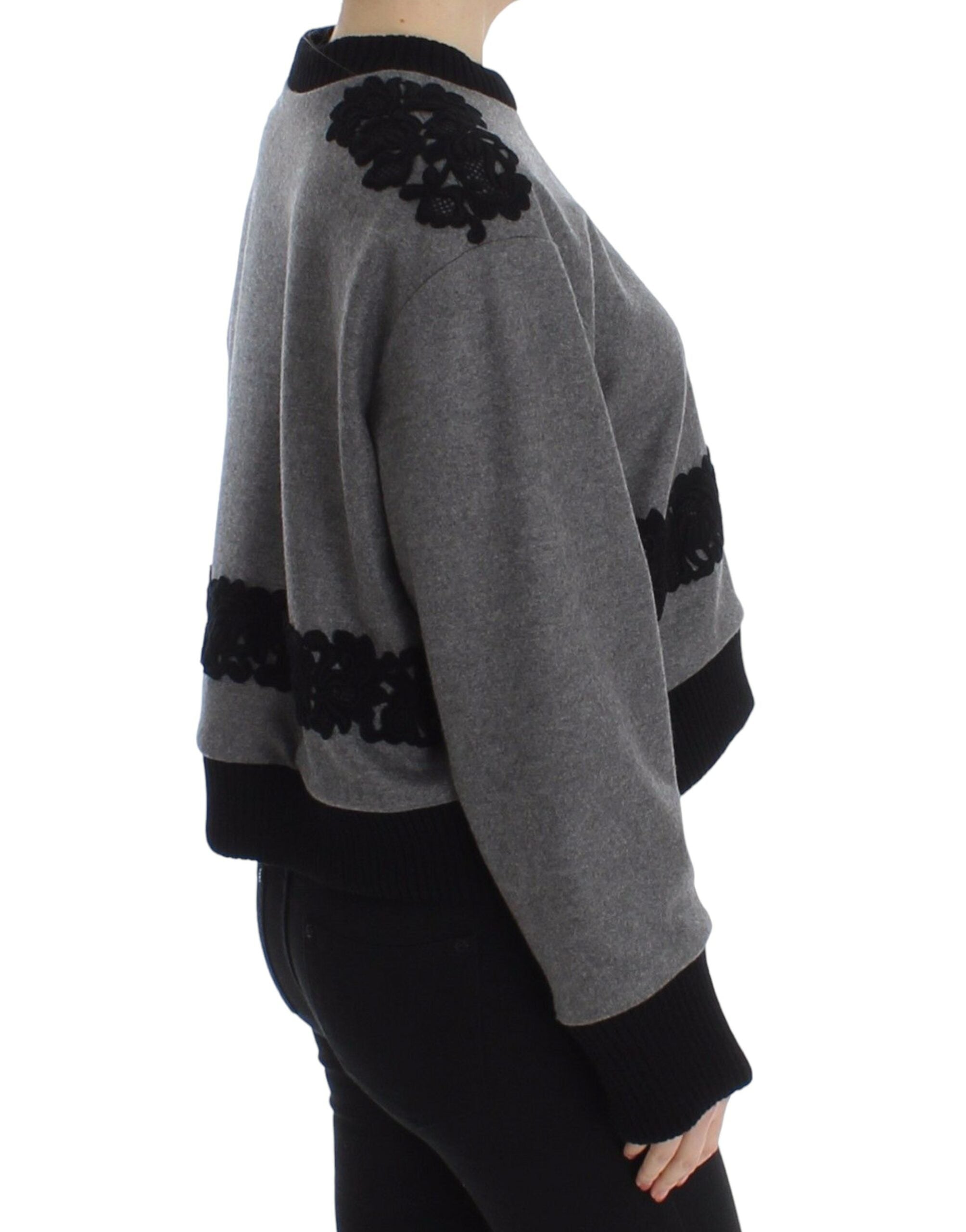 Dolce &amp; Gabbana Gray Black Lace Wool Cashmere Sweater