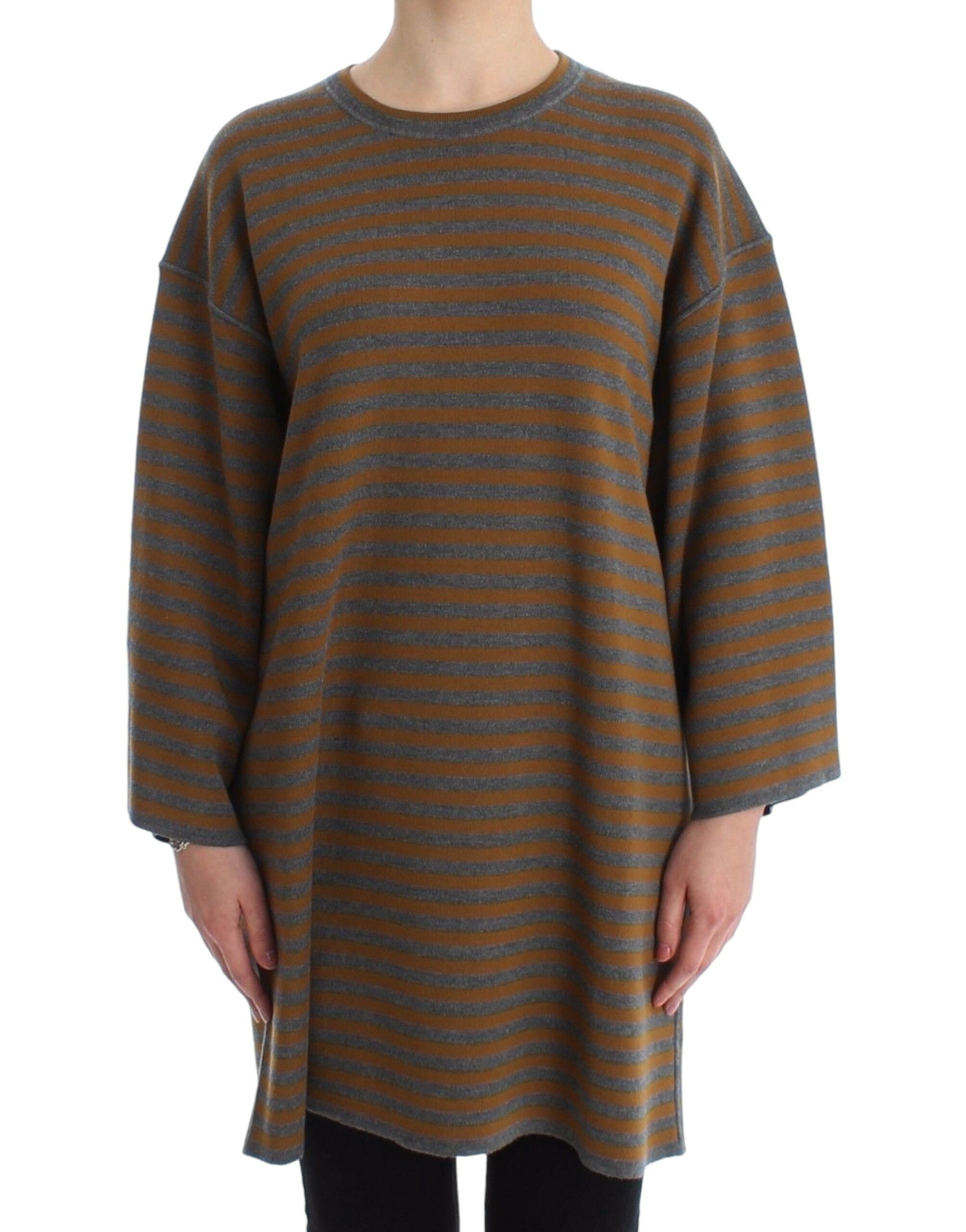 Dolce &amp; Gabbana Oversized Gray Yellow Striped Sweater Top
