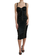 Dolce &amp; Gabbana Black Bustier Corset Lace Bodycon Midi Dress