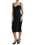 Dolce &amp; Gabbana Black Bustier Corset Lace Bodycon Midi Dress