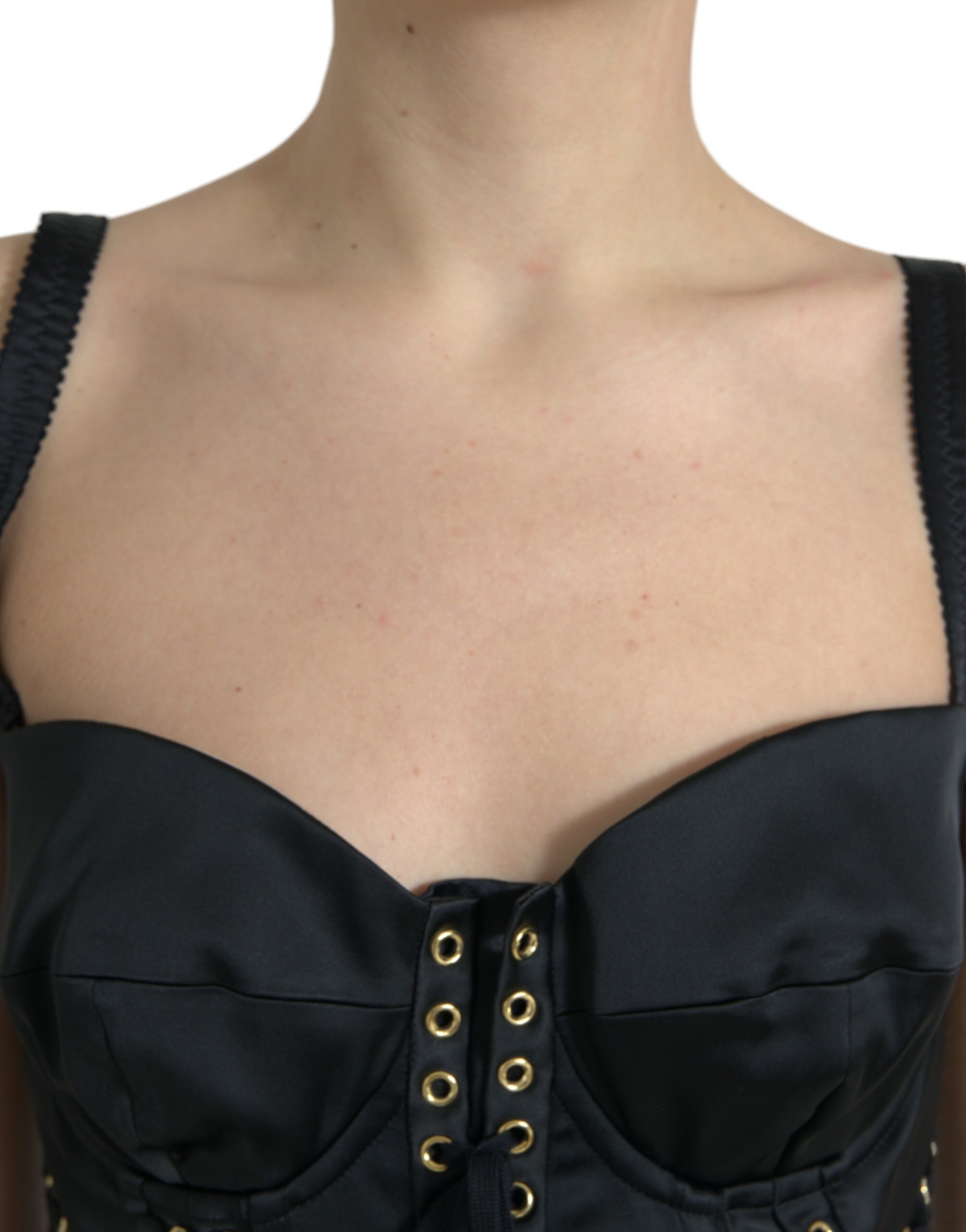 Dolce &amp; Gabbana Black Bustier Corset Lace Bodycon Midi Dress
