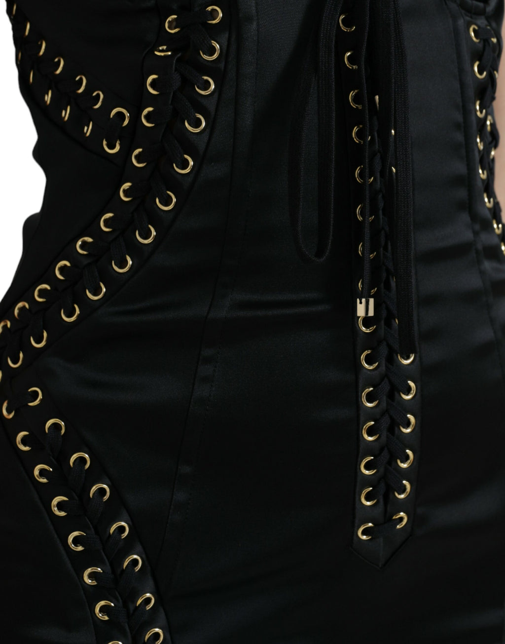 Dolce &amp; Gabbana Black Bustier Corset Lace Bodycon Midi Dress