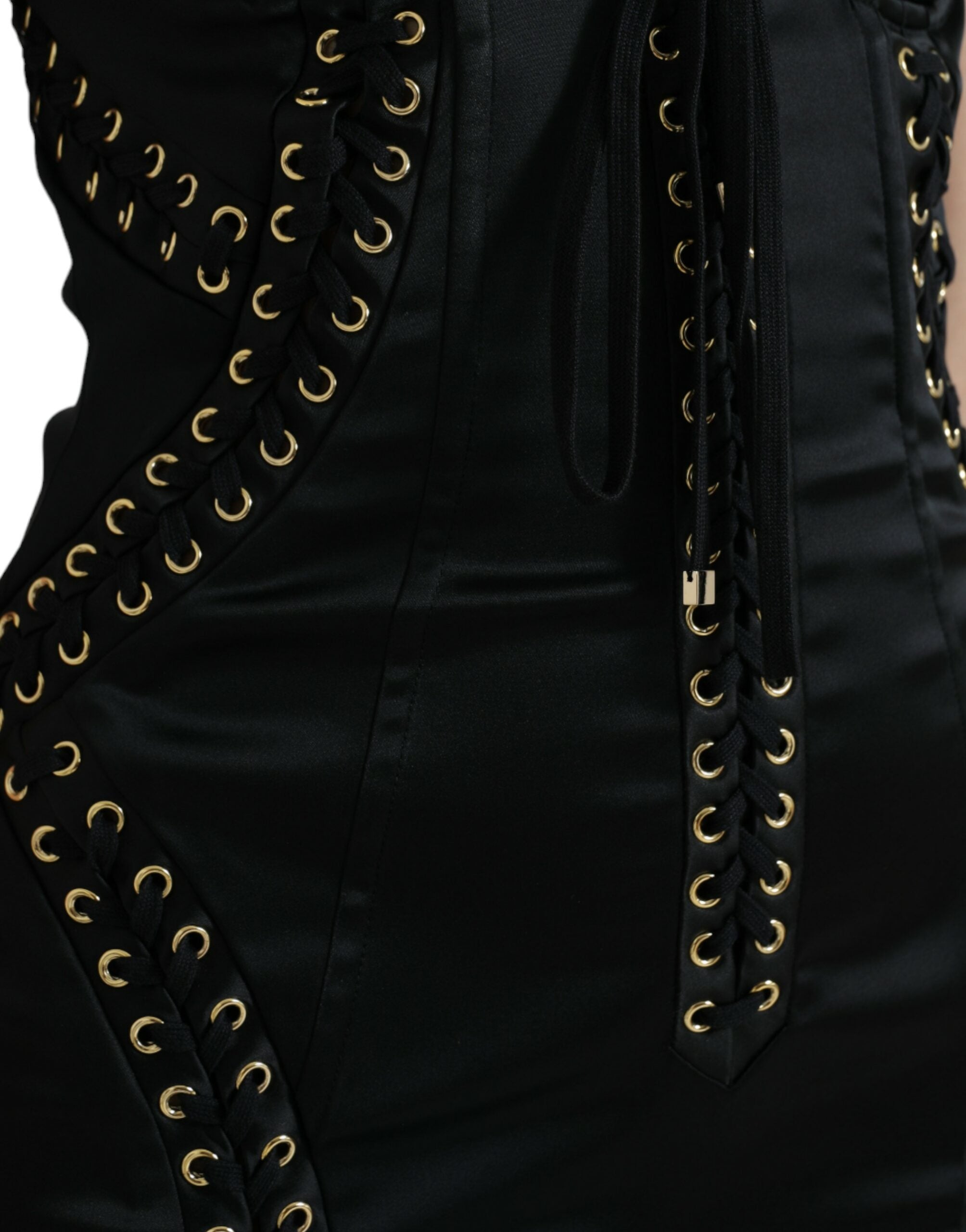 Dolce &amp; Gabbana Black Bustier Corset Lace Bodycon Midi Dress