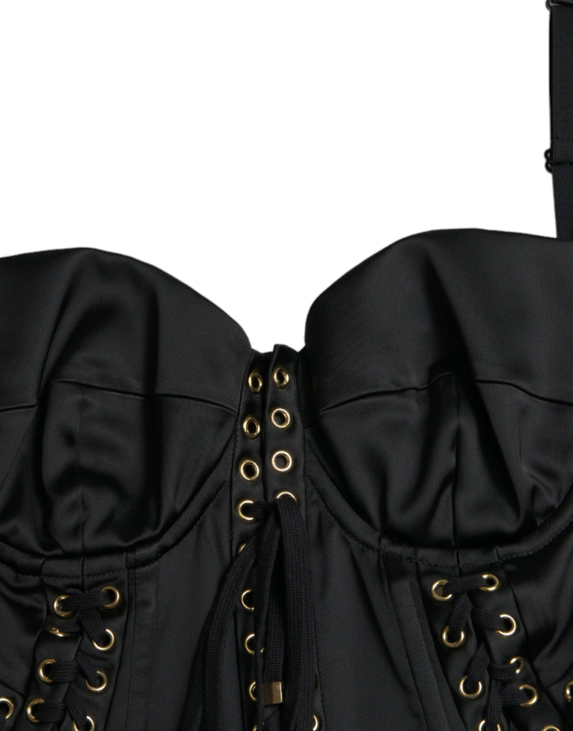 Dolce &amp; Gabbana Black Bustier Corset Lace Bodycon Midi Dress