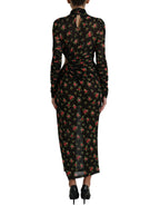 Dolce &amp; Gabbana Black Floral Cut Out Sheath Long Maxi Dress