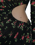 Dolce &amp; Gabbana Black Floral Cut Out Sheath Long Maxi Dress